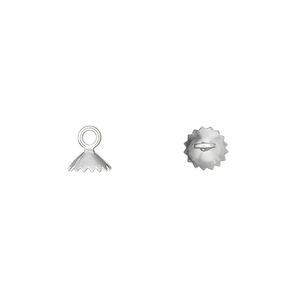 End cap 1pkg10 sterling silver, 6x3mm scalloped / loop, fits 6-8mm beads