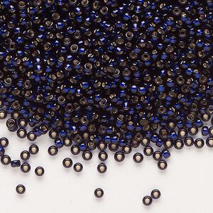 Seed bead, Miyuki 1pkg25g glass, #11 rocaille, transparent silver-lined dark purple / outside dyed (RR-1426)