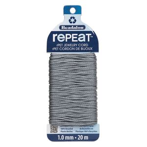 Cord, Beadalon&reg; RePEaT&trade;, recycled polyethylene, grey, 1mm, 100-pound test. Sold per 20-meter card.