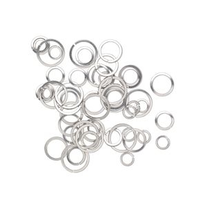 Jump ring mix 1pkg50 stainless steel, 6-12mm round / square wire, 18-20 gauge / various inside diameter