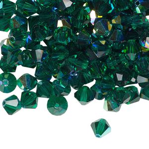 Bead 288pk emerald AB, Preciosa Czech crystal 6mm bicone