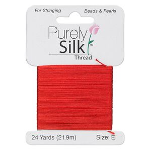 Thread, Purely Silk&trade;, red, size E. Sold per 24-yard card.