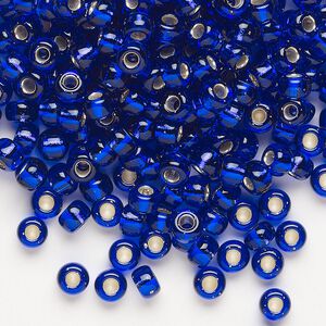Seed bead, Miyuki, glass, pkg/25g, #6 rocaille, transparent silver-lined cobalt blue, (RR-20).