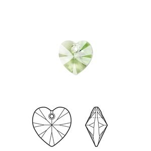 Drop 24pk peridot, Crystal Passions&reg; 10mm pendant heart 6228