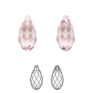 Briolette 6pk light rose, Crystal Passions&reg; 17x8.5mm pendant drop 6010