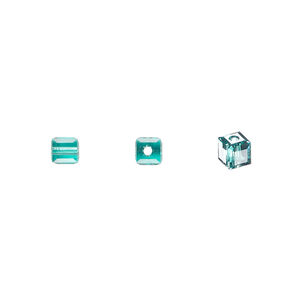 Bead 1pkg288 Caribbean green, Swarovski&reg; ReCreated&trade;, 4mm faceted cube 5601