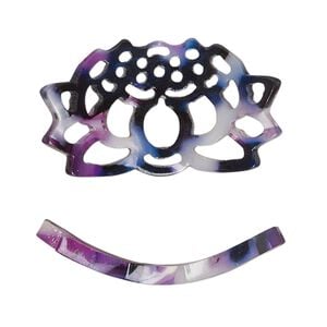 Focal, resin, purple / dark purple / white, 32x19mm curved lotus flower with cutouts. Sold per pkg of 4.