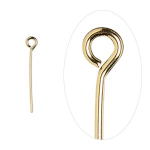Eye pin 1pkg100 gold-plated, 0.75 inch, 21 gauge brass