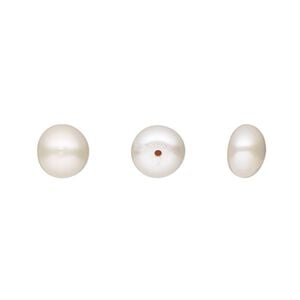 Pearl, White Lotus&trade;, cultured freshwater (bleached), white, 7-7.5mm half-drilled button, B grade, Mohs hardness 2-1/2 to 4. Sold per pair.