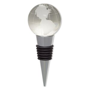 Bottle stopper, glass / rubber / silver-plated "pewter" (zinc-based alloy), frosted clear, 4x1-1/2 inches with 39mm globe. Sold individually.