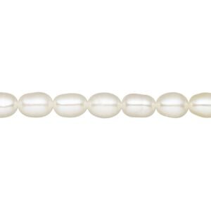 Pearl, White Lotus&trade;, cultured freshwater (bleached), white, 5-5.5mm rice, A- grade, Mohs hardness 2-1/2 to 4. Sold per 15-1/2" to 16" strand.