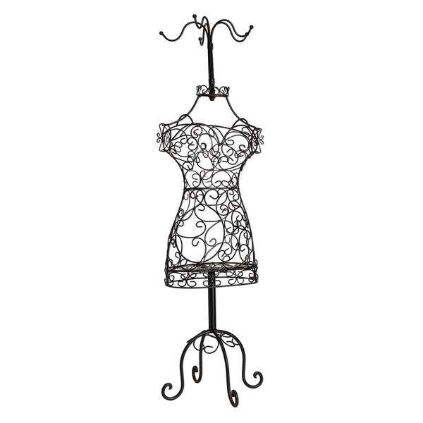 Display, necklace, steel, black, 38 x 9-1/2 x 9-1/2 inch female torso with 5 attached hangers. Sold individually. image number 0