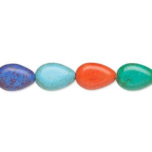 Bead, "howlite" (imitation) resin. mixed colors, 12x8mm-13x9mm puffed teardrop. Sold per 15-inch strand.