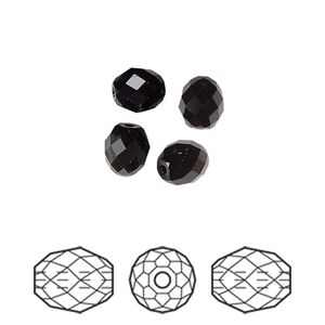 Bead 4pk jet, Crystal Passions&reg; 7x6mm olive briolette 5044