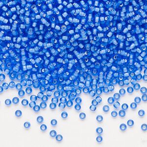 Seed bead, Preciosa Ornela, glass, transparent chalkwhite-lined light sapphire, #11 rocaille. Sold per 50-gram pkg.
