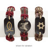 Bracelet mix, leather / bone / waxed cotton cord (dyed), multicolored, 17-24mm wide with mixed shape, adjustable from 5-8 inches with wrapped knot closure. Sold per pkg of 3. image number 1