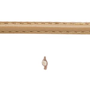 Cord, leather and cotton (dyed), taupe, 5-6mm double-stitched flat. Sold per 5-yard section.