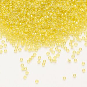 Seed bead, Miyuki, glass, pkg/250g, #15 rocaille, translucent rainbow yellow (RR-252).