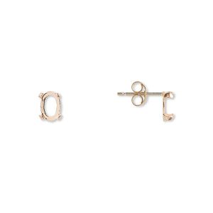 Earstud 1pkg2 Cab-Tite&trade; 14Kt gold, 6x4mm oval 4-prong setting / earnuts, 1 pair