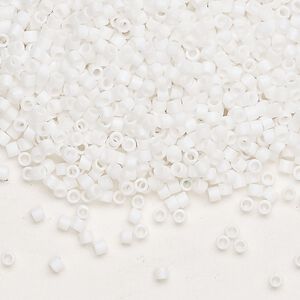 Seed bead, Delica&reg;, glass, pkg/250g, #10 round, opaque matte rainbow chalk white (DBM-0351).