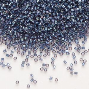 Seed bead, Delica&reg;, glass, pkg/50g, #11 round, translucent tidal-lined luster crystal clear (DB-2387).