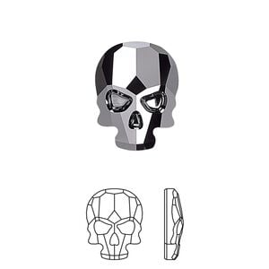 Flat back 1pk jet hematite, Crystal Passions&reg; 18x14mm skull 2856