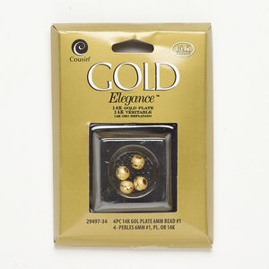 Bead 1pkg4, matte gold-plated copper, 6x5mm carved rondelle.