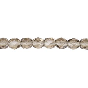 Bead, Czech fire-polished glass, translucent smoke, 6mm faceted round. Sold per pkg of 1,200 (1 mass).