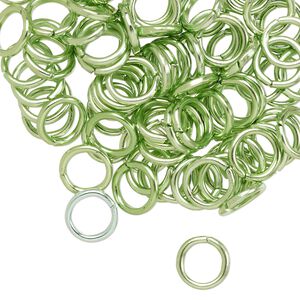 Jump ring 1pkg100 aluminum, 8mm round, 16 gauge / 5.4mm inside diameter / green