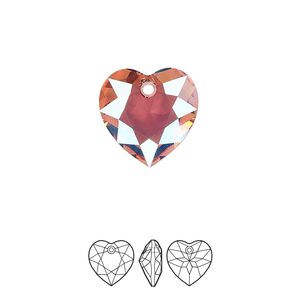 Drop 24pk light rose shimmer, Swarovski&reg; 14.5mm pendant heart cut 6432