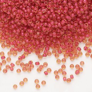 Seed bead, Dyna-Mites&trade;, glass 1pkg40g, #11 round, translucent inside dyed color yellow / fuchsia (226 11/0 RR)