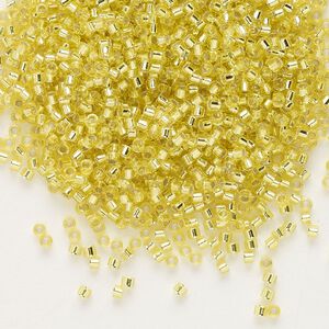 Seed bead, Delica&reg;, glass, pkg/50g, #11 round, transparent silver-lined yellow (DB-0145).