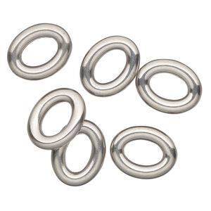 Component, silver-finished stainless steel, 20x15mm open oval. Sold per pkg of 6.