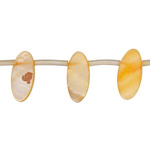 Mother-of-pearl shell 1pkg1, top-drilled flat oval bead 14 inch orange 15x5mm-16x7mm