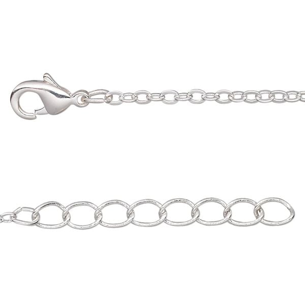 Chain 1pkg4 silver-plated cable, 2mm flat / lobster claw clasp, brass 16 inch image number 0