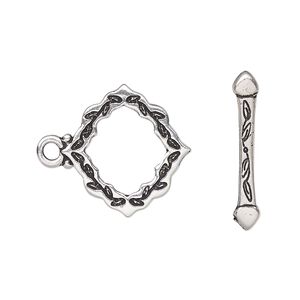 Clasp toggle 1pkg1 silver-plated pewter (tin alloy), 19.5x19mm double-sided scalloped diamond, TierraCast&reg; antique 1-strand