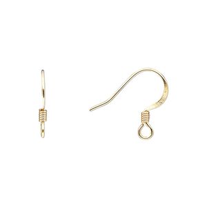 Ear wire fishhook 1pkg100, 15mm flat / 3mm coil / open loop, 21 gauge gold-finished stainless steel / brass 50 pair