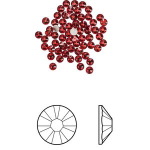 Flat back 1440pk scarlet foil back, Swarovski&reg; 2.1-2.3mm rose round SS7 2058