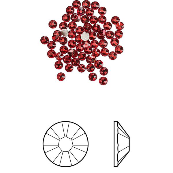 Flat back 1440pk scarlet foil back, Swarovski&reg; 2.1-2.3mm rose round SS7 2058 image number 0