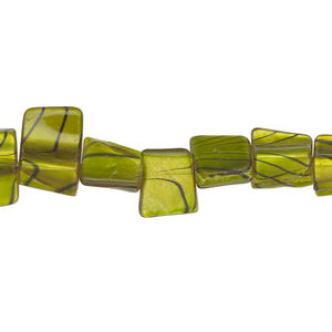Mother-of-pearl shell 1pkg1, triangle tube bead 14 inch yellow-green / black 7x6mm-12x9mm