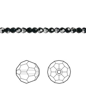 Bead 12pk jet, Crystal Passions&reg; 3mm round 5000