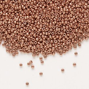 Seed bead, Miyuki, glass, pkg/35g, #15 rocaille, opaque copper-plated, (RR-187).