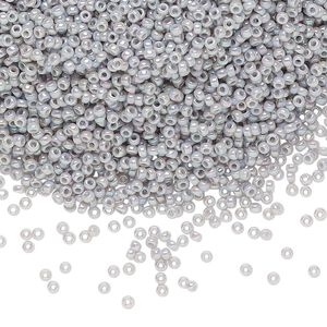 Seed bead, Miyuki, glass, pkg/35g, #15 rocaille, opaque rainbow ghost grey, (RR-489).