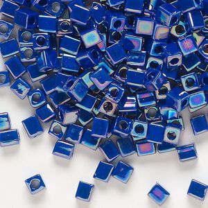 Seed bead, Miyuki, glass, pkg/250g, 3.5-3.7mm square, opaque rainbow cobalt blue (SB-414R).