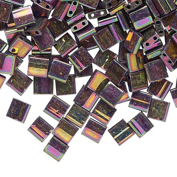 Seed bead, TILA&reg;, glass, pkg/250g, 5mm full tila square, opaque metallic iris green, (TL-1893). image number 0