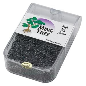 Seed bead, Ming Tree&trade;, glass, pkg/1/4 pound, #11 round, transparent color-lined black.