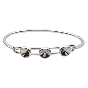 Bracelet, Almost Instant Jewelry&reg;, bangle, imitation rhodium-finished brass, 11mm wide with (3) SS39 rivoli glue-in settings and latch bar, 8 inches. Sold individually.