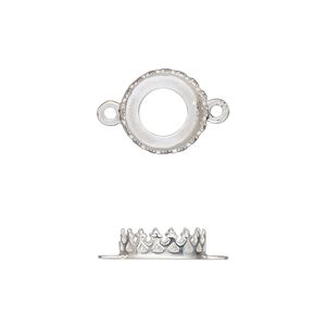 Link, sterling silver, 11.5mm round with decorative trim and open back with 10mm round cabochon bezel setting. Sold individually.