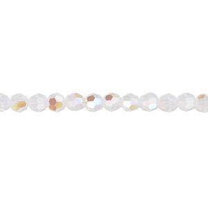 Bead 12pk white opal shimmer, Crystal Passions&reg; 4mm round 5000