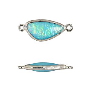 Link, Opalized Ice&trade;, "opal" (resin) and imitation rhodium-finished brass, opaque light blue, 19.5x11mm double-sided wing. Sold per pkg of 4.